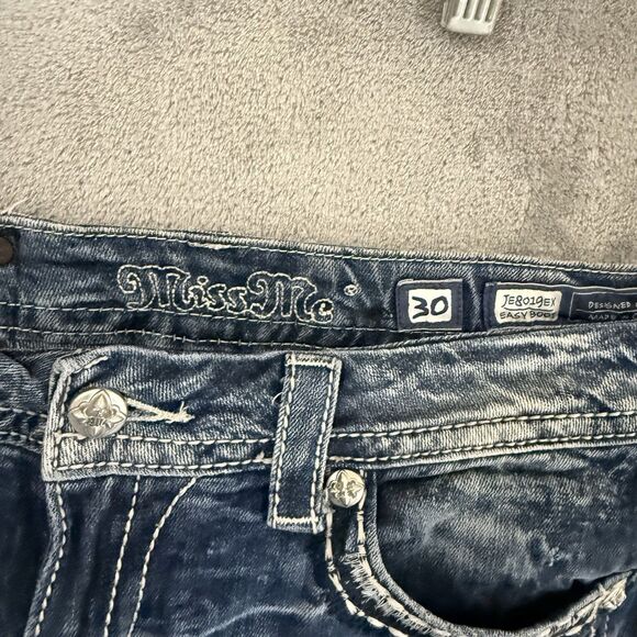 Miss Me Jeans Size 30 Easy Boot Embellished  Pocket Rhinestones 30x32 Distressed - Picture 4 of 10
